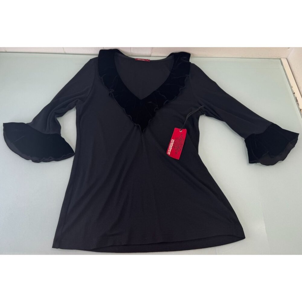 Barbara Lesser Blouse Large L Bell Cuff Sleeve Velvet Whimsigoth Vamp Witchy New